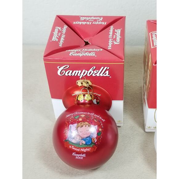 Christmas Tree Ball Ornament Campbell's 2001 2004 Mm Mm Good New In Box x2 - Picture 2 of 13